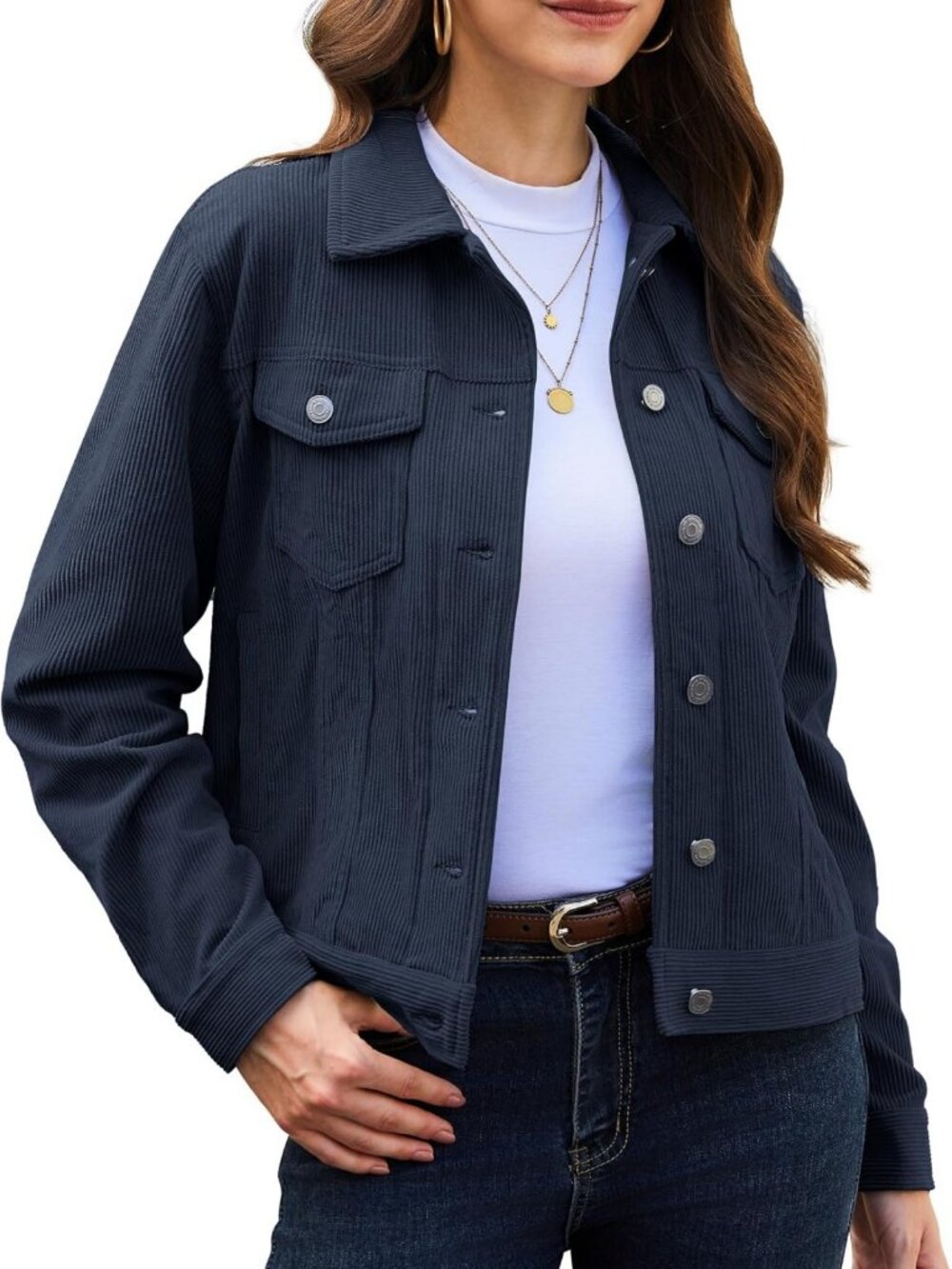 Chic Women's Corduroy Button-Down Jacket | Stylish Collared Coat for Fall